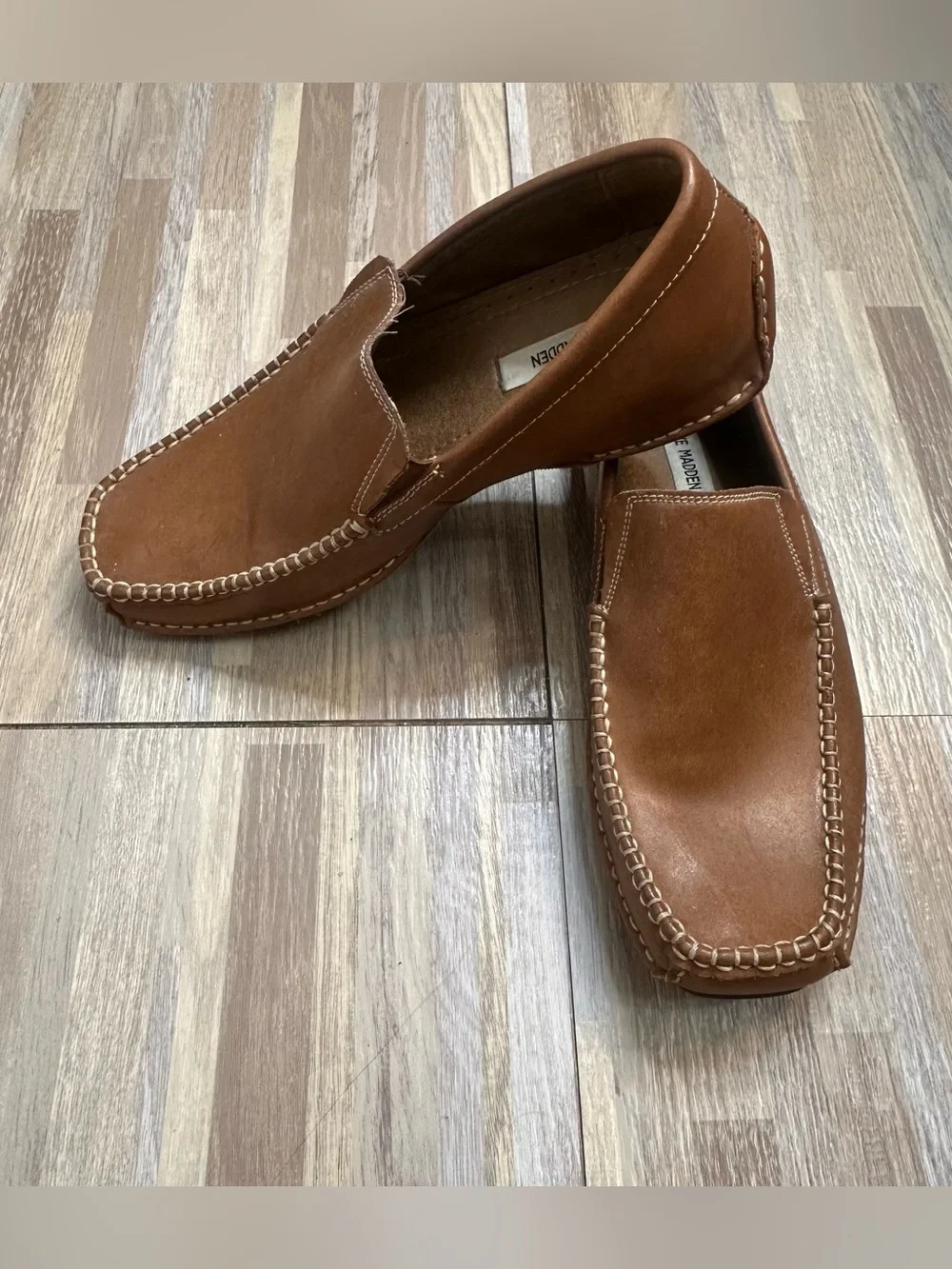 Steve Madden Men’s Cognac Brown Leather Slip-On Loafers